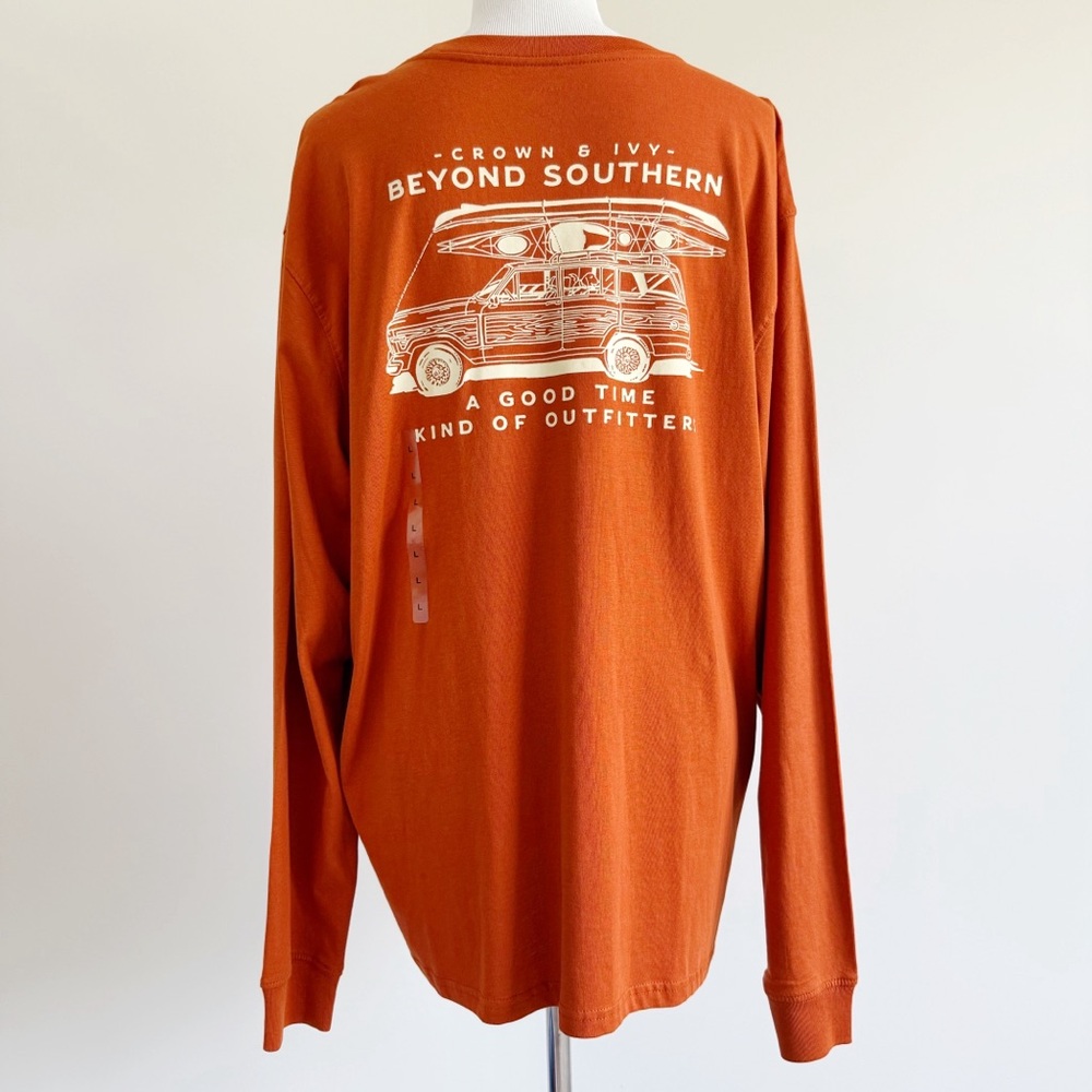 Crown & Ivy Beyond Southern Long Sleeve Shirt Mens Size Large Kayak Orange New
